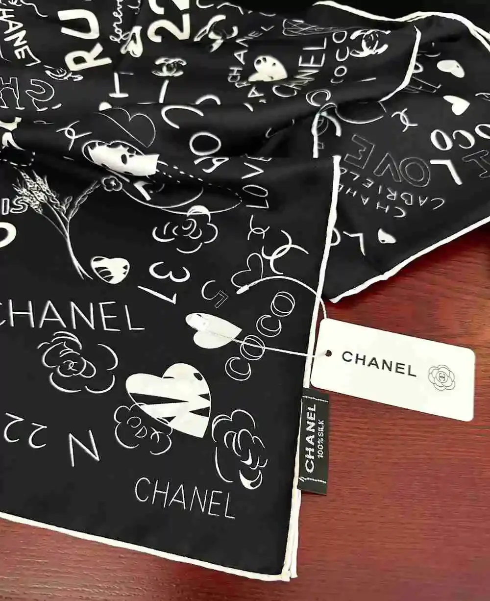 CHANEL Graffiti Print Silk Square Scarf 90×90cm
